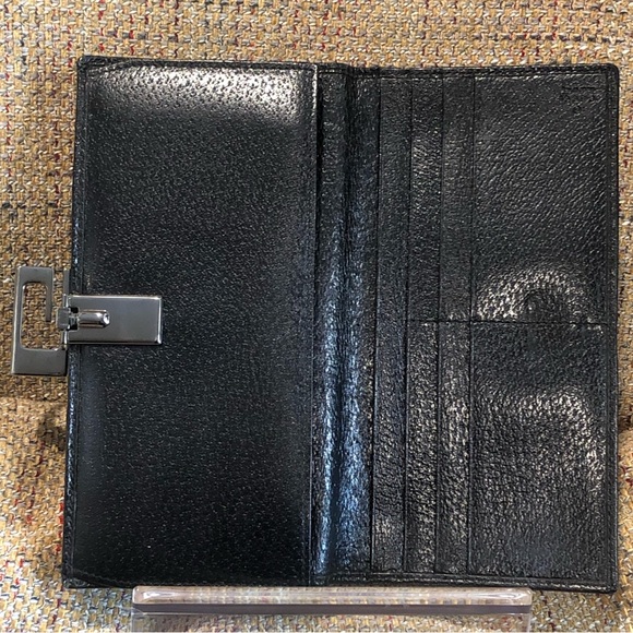 M GUCCI Black Lambskin Trifold Long Wallet with Silver G Money Clasp Vintage - Picture 10 of 17
